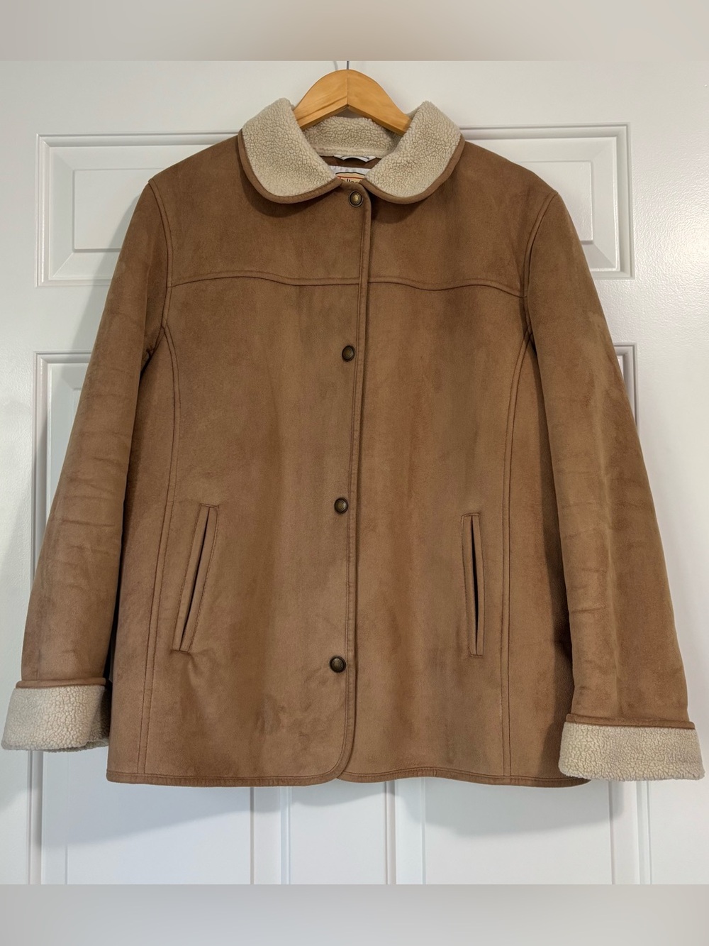 Talbots Tan Shearling-Trim Faux Suede Jacket